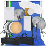 vidaXL Fotostudioset met softboxlampen paraplu&apos;s achtergrond reflector