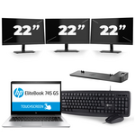 HP EliteBook 745 G5 - AMD Ryzen 5 2500U - 14 inch - 8GB RAM - 240GB SSD - Windows 10 + 3x 22 inch Monitor
