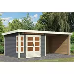 Karibu | Tuinhuis Kastorf 6 met Overkapping 3,2, Zij- en Achterwand 28 mm | Terragrijs