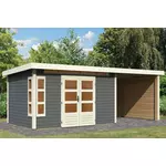 Karibu | Tuinhuis Kastorf 7 met Overkapping 2,6, Zij- en Achterwand 28 mm | Terragrijs